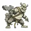 Shrek holding a gun with sunglasses tattoo design idea