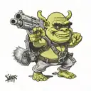 Shrek holding a gun with sunglasses tattoo design idea