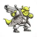 Shrek holding a gun with sunglasses tattoo design idea