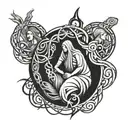 scary three norns weaving fate tattoo design idea