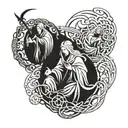 scary three norns weaving fate tattoo design idea
