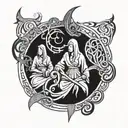 scary three norns weaving fate tattoo design idea