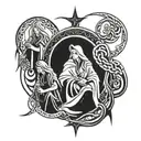scary three norns weaving fate tattoo design idea