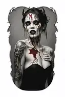 sexy nude demon woman bleeding from eyes tattoo design idea
