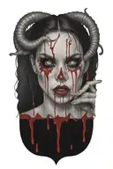 sexy nude demon woman bleeding from eyes tattoo design idea