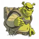 Shrek holding a gun with sunglasses tattoo design idea
