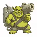 Shrek holding a gun with sunglasses tattoo design idea