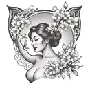Create a tattoo design of an attractive nude woman surrounded by traditional Japanese cherry blossoms tattoo design idea