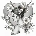 Create a tattoo design of an attractive nude woman surrounded by traditional Japanese cherry blossoms tattoo design idea