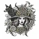 creepy druid witch tattoo design idea