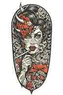 sexy demon woman cutting her face with a knife tattoo design idea