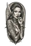 sexy woman licking the blade of a knife tattoo design idea