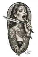 sexy woman licking the blade of a knife tattoo design idea