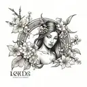 Create a tattoo design of an attractive nude woman surrounded by traditional Japanese cherry blossoms and viking runes tattoo design idea