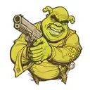Shrek holding a gun with sunglasses tattoo design idea