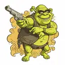Shrek holding a gun with sunglasses tattoo design idea
