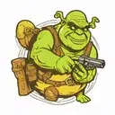 Shrek holding a gun with sunglasses tattoo design idea
