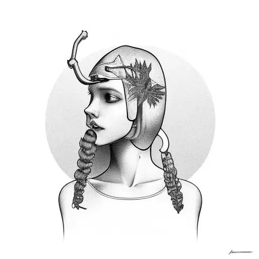 girl and swiss cheese plant tattoo design idea