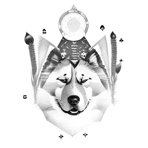 american akita poker face  tattoo design idea