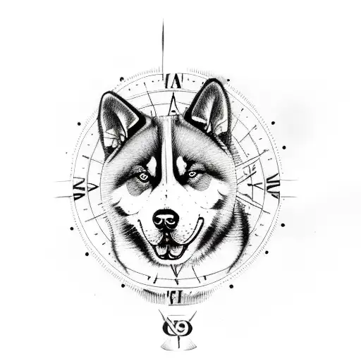 american akita with compass tattoo tattoo design idea
