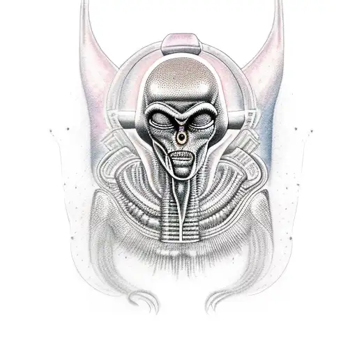 colour tattoo of alien abducting Pharaoh  tattoo design idea