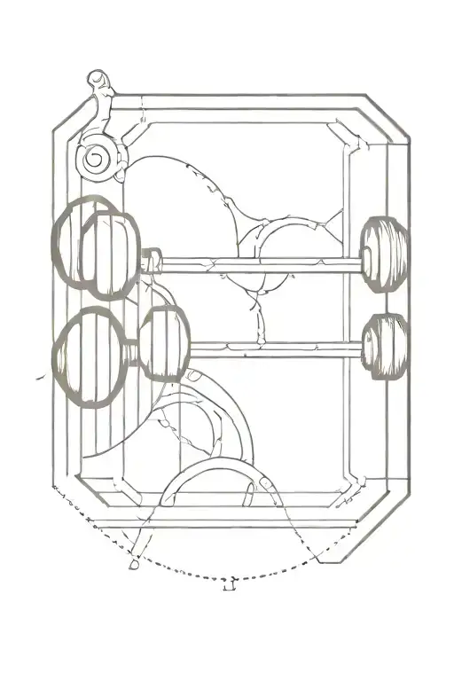 A minimalist tattoo of a barbell with intricate details, symbolizing dedication to the gym tattoo design idea