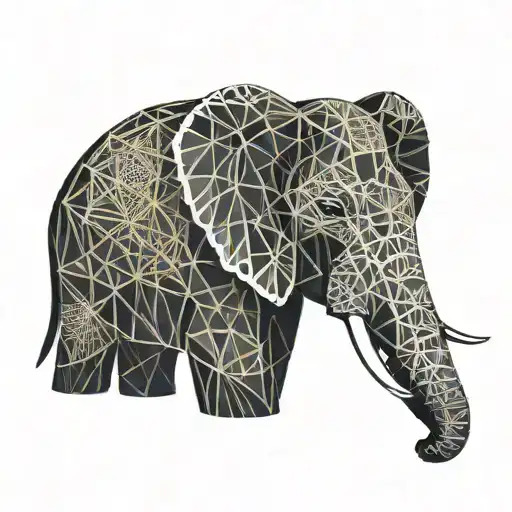 Illustrate an elephant face which is with lines connecting various tattoo design idea