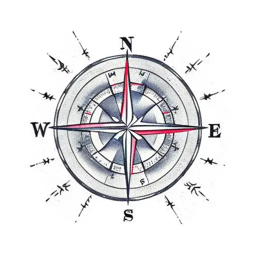 A traveler's compass with a campfire and stars as the background tattoo design idea