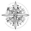 A traveler's compass with a campfire and stars as the background tattoo design idea