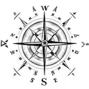 A traveler's compass with a campfire and stars as the background tattoo design idea