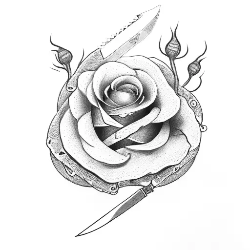 knife with rose and snake tattoo design idea