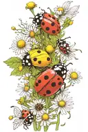 ladybugs and dandilions tattoo design idea
