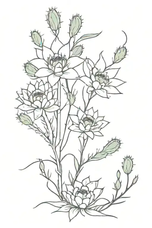 wildflowers intertwined and cacti hidden serotonin tattoo design idea