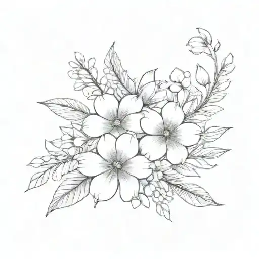 flowe bouquet with birth flowers from august, September, February, and April  tattoo design idea