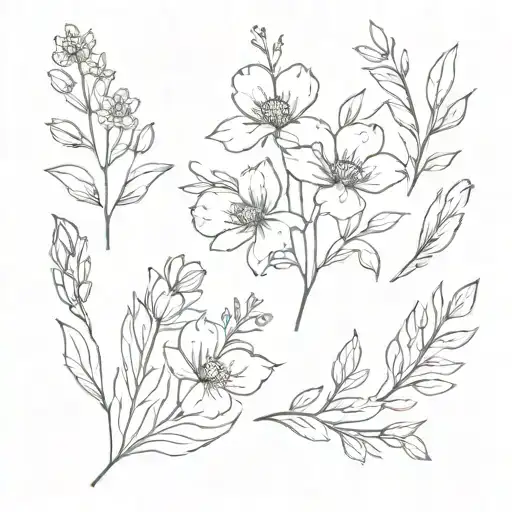 flowe bouquet with stems with birth flowers from august, September, February, and April  tattoo design idea