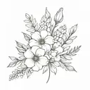 flowe bouquet with birth flowers from august, September, February, and April  tattoo design idea