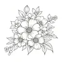 flowe bouquet with birth flowers from august, September, February, and April  tattoo design idea