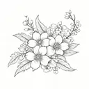 flowe bouquet with birth flowers from august, September, February, and April  tattoo design idea