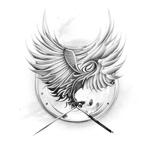 Badminton shuttlecocks transforming into phoenix feathers tattoo design idea