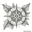 A compass rose with intricate line work and a heart in the center, symbolizing your love for travel and exploration tattoo design idea