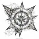 A compass rose with intricate line work and a heart in the center, symbolizing your love for travel and exploration tattoo design idea