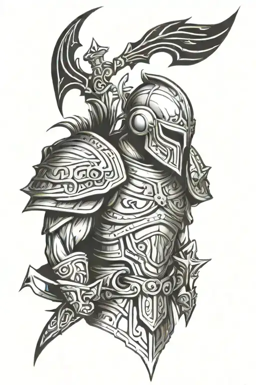 armor of god on shoulder; resilience and defiance; strength; 1/2 arm sleeve tattoo design idea