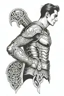 armor of god on shoulder; resilience and defiance; strength; 1/2 arm sleeve tattoo design idea