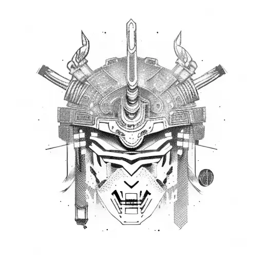 Cyberpunk samurai wearing oni demon mask tattoo design idea