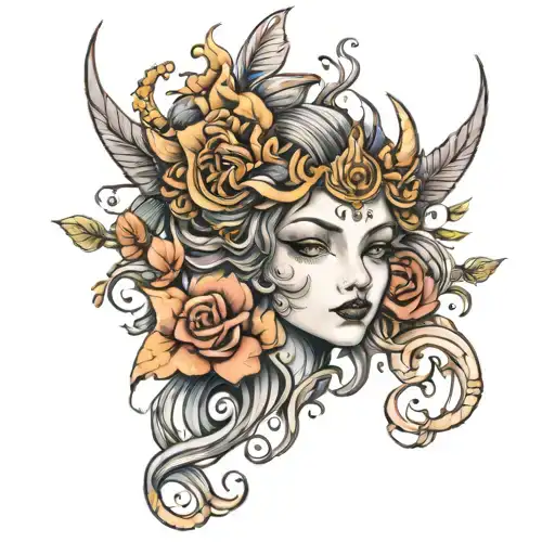 Goddess Fartuna tattoo sketch style tattoo tattoo design idea
