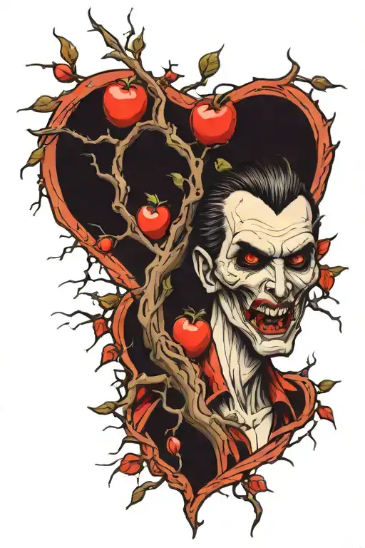 vampire bites apple tree branches tattoo design idea