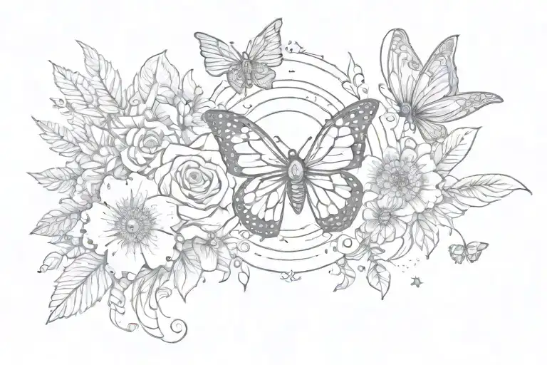 A whimsical tattoo design featuring a combination of melanie martinez lyrics and intricate nature elements such as flowers and butterflies tattoo design idea