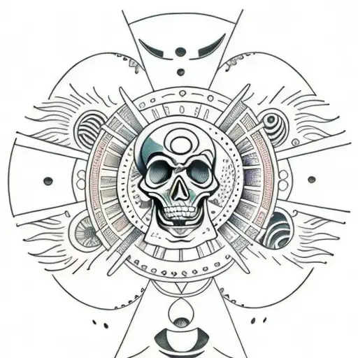 lines with skulls and the sun and moon giving a balance tattoo design idea
