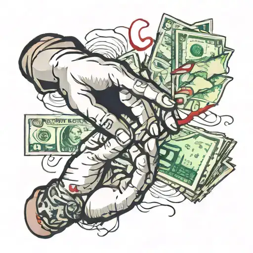 The painting "The Creation of Adam", the dollar sign, bundles of bills, blood on arms,  end of friendship tattoo design idea