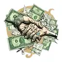 The painting "The Creation of Adam", the dollar sign, bundles of bills, exchange rates, murdered people tattoo design idea